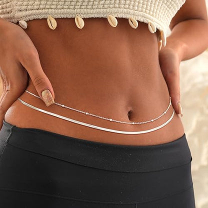 CHESKY 14K Gold Plated Waist Chain for Women, Layered Waist Beads | Silver Plated Gold Body Chains, Beach Summer, Waterproof Snake Belly Belt Chain, Festival Jewelry Accessories for Women - style: snakebead-sl