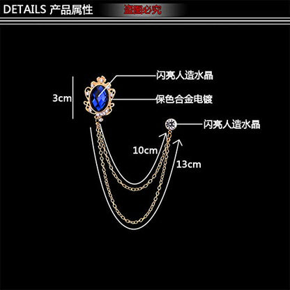 Men's Gem Brooch Lapel Pin Badge Hanging Chains Collar Brooches Pin for Career Suit Tuxedo of Shirts Tie Hat Scarf for Boyfriend Father Birthday - color: Purple