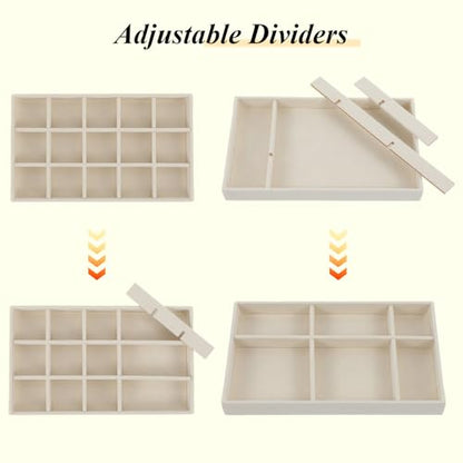 8 Pack Velvet Jewelry Trays Stackable Jewelry Organizer Tray Inserts for Drawer Beige Jewelrys Storage and Display Case for Necklaces Rings Earrings Bracelets