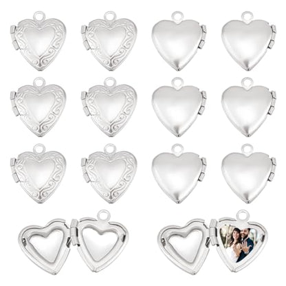 UNICRAFTALE Stainless Steel Memory Locket Pendants Heart Floating Locket Pendants Flat Round Living Memory Pendant Photo Frame Lockets Pendant for DIY Necklaces Jewelry Making - style: Heart