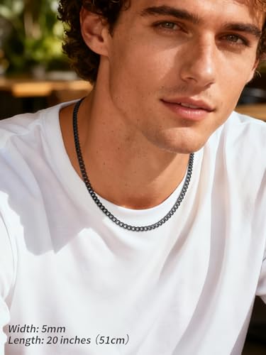 FindChic Men Curb Chain Necklace 18K Gold Plated/Stainless Steel/Black Chunky Double Tight Cuban Link Hip Hop Neck Chains for Men Boys 3.5MM/5MM/6MM/7MM/9MM/12MM 14''-30'' 8 Length Options (Send Gift Box) - color: A.5mm Width-Black, size: 22 inches