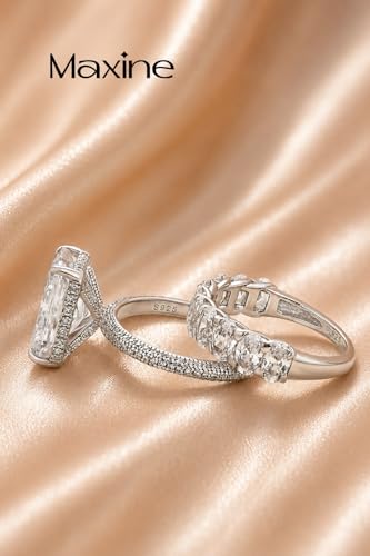Maxinejewelry 4.5CT Radiant Cut Wedding Ring Set for Women - color: Silver Set