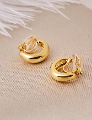 FAN&LOUIS Gold Silver Clip On Hoop Earrings,14K Gold Plated Chunky Gold Small Huggie Hoops Clip-On Earrings for Women│Small Wide Round Hoop Clip On Earrings - style: Gold and Sliver