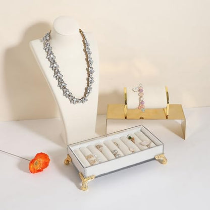 velvet slots Ring holder for jewelry organizer, Earring ring display stand for selling, felt ring jewelry holder tray showcase【Velvet slots Ring Holder-White】 - color: White