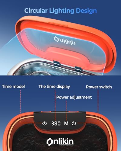 35W Ultrasonic Jewelry Cleaner, 45KHz Retainer Cleaner for Jewelry, 5 Timer & 3 Power Modes, Eyeglasses, Rings, Watch Strap, Dentures - 20oz, 304 Stainless Steel Tank, Quiet <38dB (Orange) - color: Orange