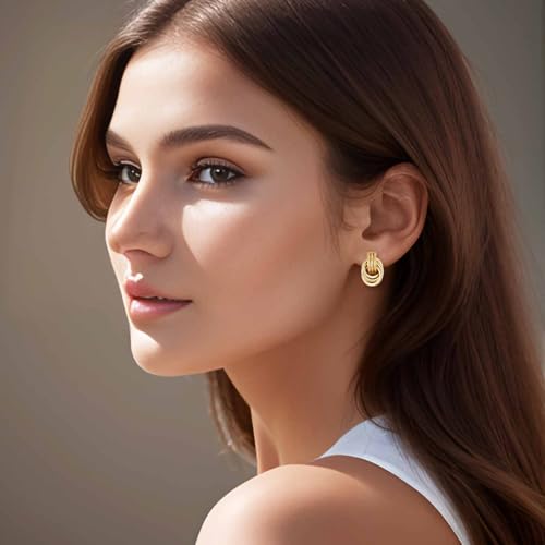 14K Gold-plated Clip On Earrings for Women Knot Link Trendy Small Dainty Non Pierced Earring Hoops Drop Dangle Earrings Lightweight Jewelry - color: A-Gold
