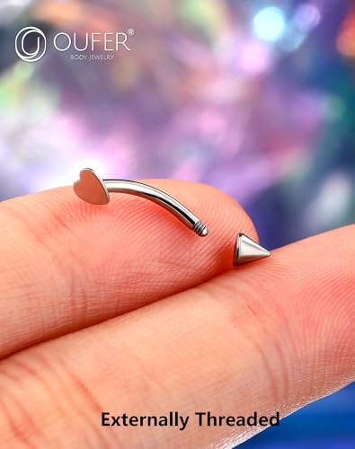 OUFER Rook Piercing Jewelry, G23 Solid Titanium Eyebrow Rings, Heart Vertical Labret Lip Jewelry, 16G Curved Barbells, Daith Rook Earrings for Women Men - color: Gold Black Silver Heart, size: 16G 8mm