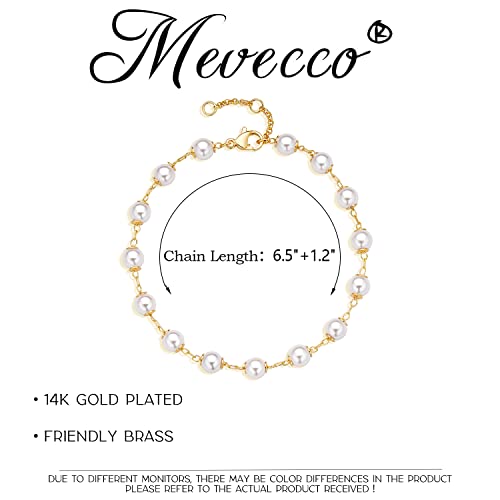MEVECCO Dainty Chain Bracelets for Women, Layered and Charm Styles | 14K Gold Plated Brass, Select Cubic Zirconia Accents, Single and Multi-Row Structures for Refined Everyday Wristwear - style: Pearl Station