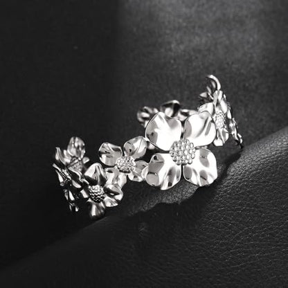 YWMAN Silver Flower Cuff Bracelet, Metallic Floral Chunky Bracelet for Women - color: Flower 1