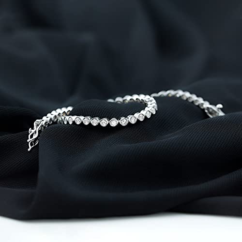 Bezel Set Moissanite Tennis Bracelet for Women, D-Vs1 Quality - style: 14K White Gold