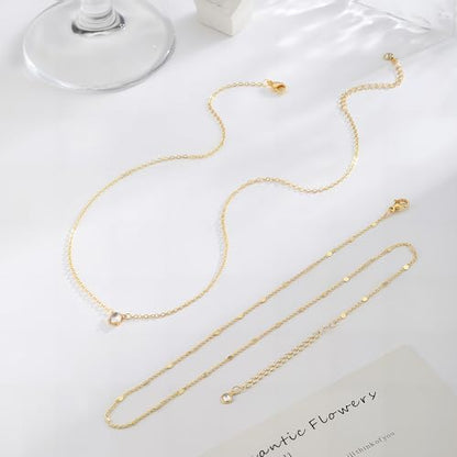Layered Gold Necklace Set for Women Dainty Waterproof Cute Choker | 14K Gold Plated Minimalist Non Tarnish Lightweight CZ Pendant Pearl Twist Paperclip Chain Jewelry Gifts - style: 2PCS-Dotchain zircon-GD
