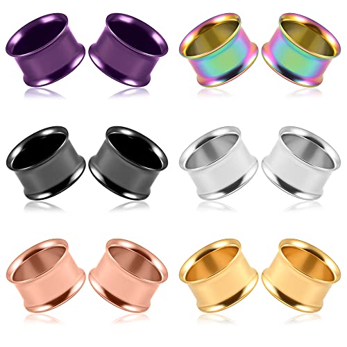 Set of 12 PCS 316L Stainless Steel Ear Plugs Large Gauges Stretching Screw Fit Tunnels Gauge 2g - 1 inch Ear Plugs Tunnels for Ears Expander Body Jewelry - color: 6 Pair Double Flared, size: 22mm(7/8")
