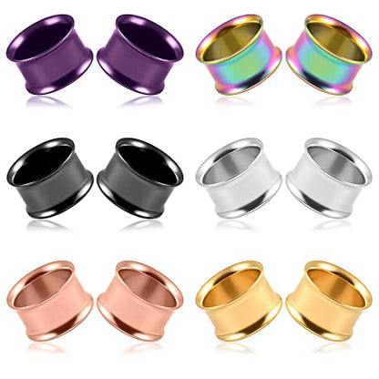 Set of 12 PCS 316L Stainless Steel Ear Plugs Large Gauges Stretching Screw Fit Tunnels Gauge 2g - 1 inch Ear Plugs Tunnels for Ears Expander Body Jewelry - color: 6 Pair Double Flared, size: 25mm(1")