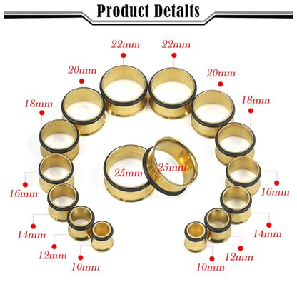 12G-25mm Single Flare Gauges Tunnels Plugs Stretching Set Kit 316L Surgical Steel Gauges Tunnle Plug for Ears 12G 10G 8G 6G 4G 2G 0G 00G 12mm 14mm 16mm 18mm 20mm 22mm 25mm - color: Gold Tone, size: 00G(10.0mm)-25mm