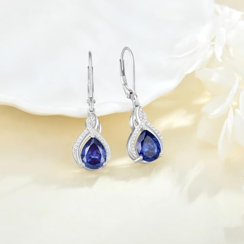 925 Sterling Silver Infinity Teardrop Earrings for Women | Lwsary Dangle Drop Leverback Earrings, Pear Shaped Birthstone Jewelry for Her - color: Violet Blue
