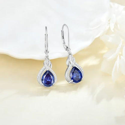925 Sterling Silver Infinity Teardrop Earrings for Women | Lwsary Dangle Drop Leverback Earrings, Pear Shaped Birthstone Jewelry for Her - color: Violet Blue
