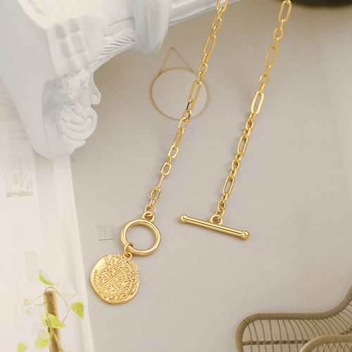 SOFYBJA Saint Benedict Necklace Drop 18K Gold Toggle Medallion Coin Cross Pendant Necklaces Religious Jewelry Catholic Gift for Women - color: Gold Irregular Cross