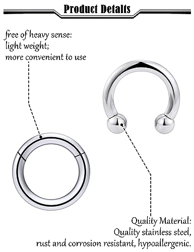 12G-2G Large Septum Ring Piercing PA Ring Hypoallergenic 316L Surgical Steel Septum Nose Rings Gauges Earrings Hoops CBR Body Piercing Jewelry for Women Men Inner Diameter 12mm 14mm 16mm - color: Silver, size: 8G-16mm