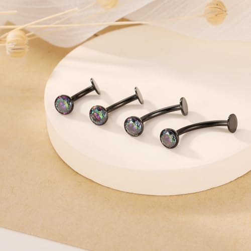 G23 Titanium Belly Jewelry 14G Flat Bottom Floating Belly Button Rings Curved Belly Barbell Navel Ring Belly Piercing 8/10/12/14mm Navel Rings Belly Piercings Jewelry for Women - color: Style1:Black+Vitrail Medium CZ