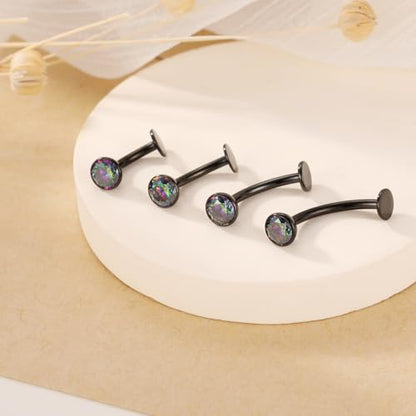 G23 Titanium Belly Jewelry 14G Flat Bottom Floating Belly Button Rings Curved Belly Barbell Navel Ring Belly Piercing 8/10/12/14mm Navel Rings Belly Piercings Jewelry for Women - color: Style1:Black+Vitrail Medium CZ