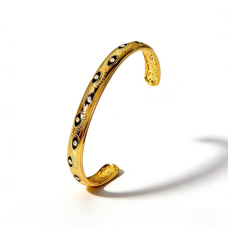 Evil Eye Bracelet, Chunky Gold Bangle Silver Boho Bracelets Open Bohemian Trendy Statement Adjustable Stainless Steel For Women Jewelry Gifts - color: Gold Black Eye