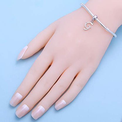 925 Sterling Silver Letter Charms Fits Pandora Bracelets, Gift for Women | A-Z Alphabet Initial Charm with CZ,Great gift for Christmas, Valentine's Day, Mother's Day. - color: G
