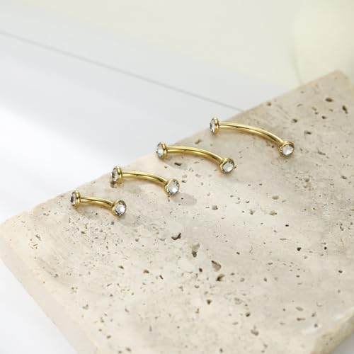 G23 Titanium Eyebrow Piercing Jewelry Eyebrow Rings Curved Barbell 16G Eyebrow Belly Button Ring Navel Rings Rook Daith Earrings Lip Ring Eyebrow Jewelry 6mm-12mm - color: 2PCS,Disc Shape Clear CZ,Gold