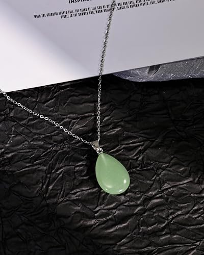 Boho Silver Teardrop Jade Necklaces Green Stone Pendant Necklace for Women Trendy