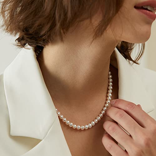LULII Pearl Necklaces for Women 14K Gold Plated Dainty Layered Single Pearl Necklace Simple Daisy Pearls Choker Cute Gold Necklace Stack Jewelry Sets for Women Trendy Gifts - color: Silver-6mm Pearl