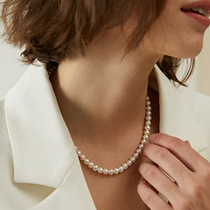 LULII Pearl Necklaces for Women 14K Gold Plated Dainty Layered Single Pearl Necklace Simple Daisy Pearls Choker Cute Gold Necklace Stack Jewelry Sets for Women Trendy Gifts - color: Silver-6mm Pearl