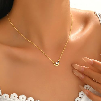 925 Sterling Silver Crescent Moon Necklace for Women | Crescent Choker Necklace 14K Gold Plated Dainty Half Moon Pendant Necklace for Mother Daughter Wedding Jewelry Gift - color: Gold-2