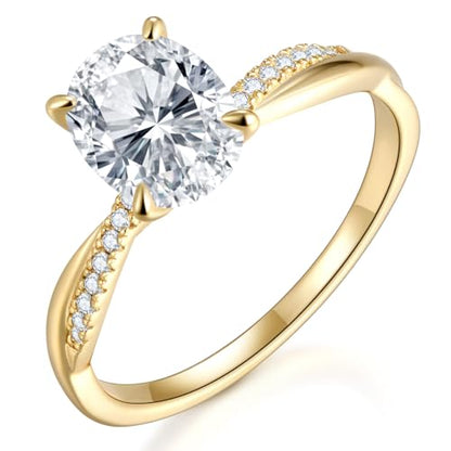 Radiant Cut Moissanite Engagement Ring for Women, Bezel Set Solitaire Ring | D Color VVS1 925 Sterling Silver 14K Gold Plated Wedding Ring, Available in 2CT 3CT 5CT, Diamond Alternative Promise Jewelry - style: 02 - Yellow Gold - 2CT Oval Moissanite