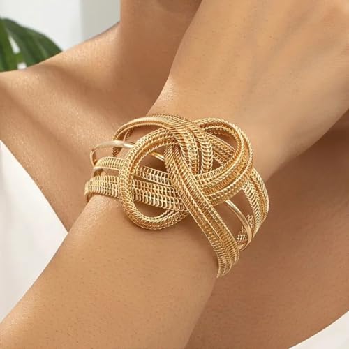 Chunky Cuff Bracelets for Women Wide Gold/Silver Cuffs Bangle Hollow Out Adjustable Bracelets Punk Vintage Jewelry - style: Gold A