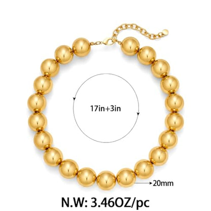 Chunky Beaded Choker Necklace for Women Boho Statement Necklace with Large Pearl Blue Brown Tone Resin Beads Summer Beach Jewelry Gifts - color: Gold