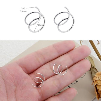 Sterling Silver Double Twist Hoop Earrings Tiny Spiral Second Hole Earrings Cartilage Double Hoop Piercing Earrings for Women Trendy -Silver & Gold - color: Silver