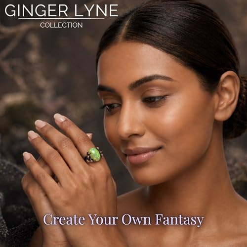 Henrietta Gothic Opal Ring for Women, Fantasy Promise Ring by Ginger Lyne | Simulated White Fire Opal, Cubic Zirconia Black Rose Gold Plated Bold Jewelry Statement Piece For Engagements, Gifts & Events - color: Green-Gold