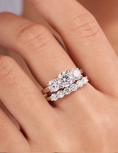 IMOLOVE Moissanite Wedding Band for Women Eternity Bands Moissanite Wedding Rings for Women Sterling Silver Ring Anniversary Band White Gold Plated Size 4-11 - style: 3 Stones