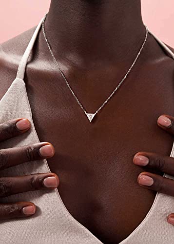 S.Leaf 18K Gold Plated Cubic Zirconia Choker Necklace for Women 925 Sterling Silver Layered Coin Moon Star Heart Circle Crystal Lariat Pendant Necklaces Gifts for Women Trendy - color: Triangle_Silver