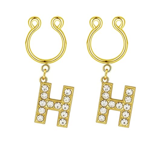2Pcs Fake Nipple Rings Name Initial Letter Nipple Clamps for Women Non Piercing Beginner Cubic Zirconia Non Piercing Nipple Jewelry - color: H