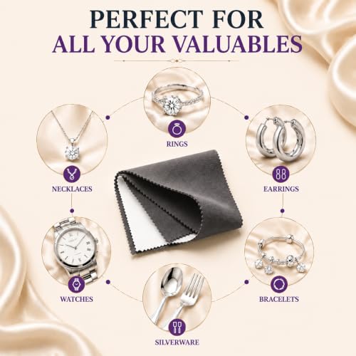 Bonison 6 Pack Large Silver Polishing Cloth – 10"x12" Jewelry Cleaning Cloth & Multi-Layer Jewelry Polishing Cloth for Silver, Gold, Diamond, Platinum, Coins, Watches, Gemstones (Purple & Deep Gray) - color: Set of 6 Cloths (Deepgray & Purple)