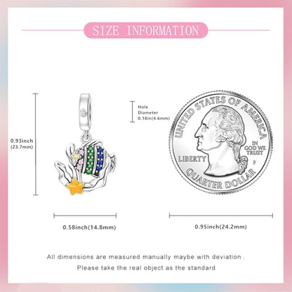 S925 Sterling Silver Cute Bead Charm for Pandora Bracelets and Necklaces | Lucky Clover Cute Animal Pink Bow Cherry Butterfly Pendant Bead Charms Jewelry Making Gifts for Women Valentines Mother's Day - style: ocean element pendant