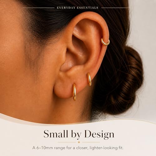 Small Gold Hoop Earrings Set for Women: Diamond-Shine Cubic Zirconia Stud Earrings - 14K Gold Plated Hypoallergenic Non-Tarnish, Stack Mini Cute Trendy Statement Earrings Gift (3 Pairs) - color: 5 Pairs/Gold/6/7/8/9/10MM