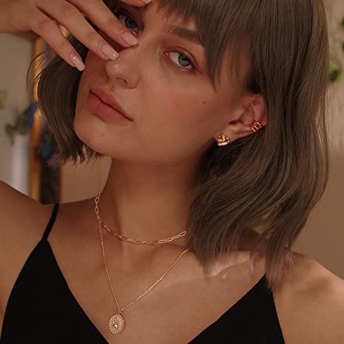 MEVECCO Dainty Pendant Layered Necklaces for Women | 18K Gold Plated Brass, 2-Piece Set With A Choker-Length Upper Layer, Wear Together Or Separately, Refined Everyday Style - style: Layer Oval Hamsa
