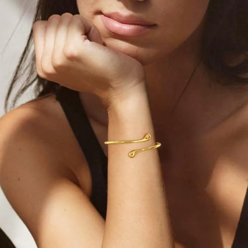 Chunky 14k Gold Cuff Bracelets for Women - Non Tarnish Teardrop Bangle Multi-layer Cross Wire Open Bracelets - color: 05 Gold-Teardrop Cuff Bracelets