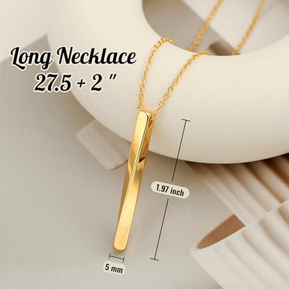 PEARLADA 18k Gold Plated Chain Long Necklace, Boho Sweater Necklace for Women, Geometric Pendant Y Necklace - color: Bar