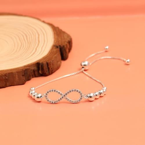 Charmsy 925 Sterling Silver Sliding Bolo Bracelet for Women | Women's Italian Handmade Adjustable Bolo Bead Ball Slider Bracelet - style: Bead Zirconia Infinity