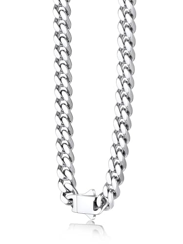 Bestyle Thick Stainless Steel Mens Cuban Link Chain, Black/Gold Chain for Men, No Tarnish & Durable Men Chain Necklace, 5/7/9/12mm Wide, 18"-30" Long, Gift Package - style: a. 5mm-Stainless Steel