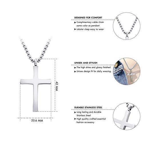555Jewelry Stainless Steel Cross Adjustable Rolo Chain Pendant Necklace 16-28'' Inches - color: Silver