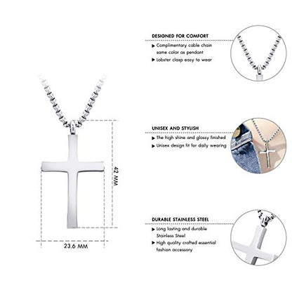 555Jewelry Stainless Steel Cross Adjustable Rolo Chain Pendant Necklace 16-28'' Inches - color: Silver