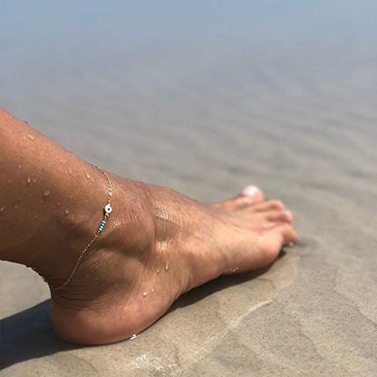 MEVECCO Anklet for Women Gold Chain 14K Gold Plated Dainty Boho Beach Summer Simple Foot Jewelry Ankle Bracelet - style: Evil Eye